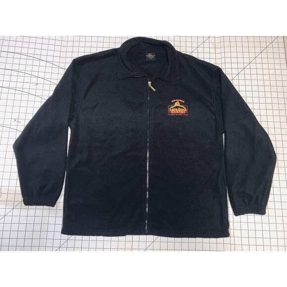 L Hawaii Lava Rock Cafe Volcano Village Fleece Jacket Embroidered Logo GUC Black - Picture 2 of 11